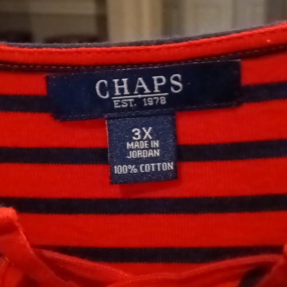 FINAL PRICE CHAPS red & blue striped blouse w laced-up front & gold eyelets 3X - Picture 1 of 4